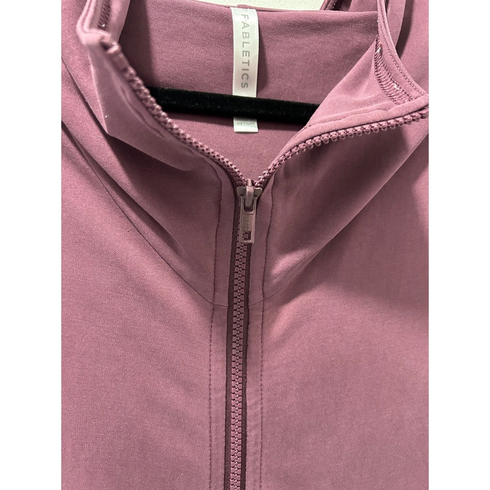 Fabletics Plum Purple Cinched Waist Full Zip Hooded Jacket Thumbholes Size XS - Picture 2 of 12